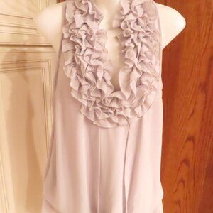 Ruffle neckline Light Grey Sleeveless blouse Top size M like new